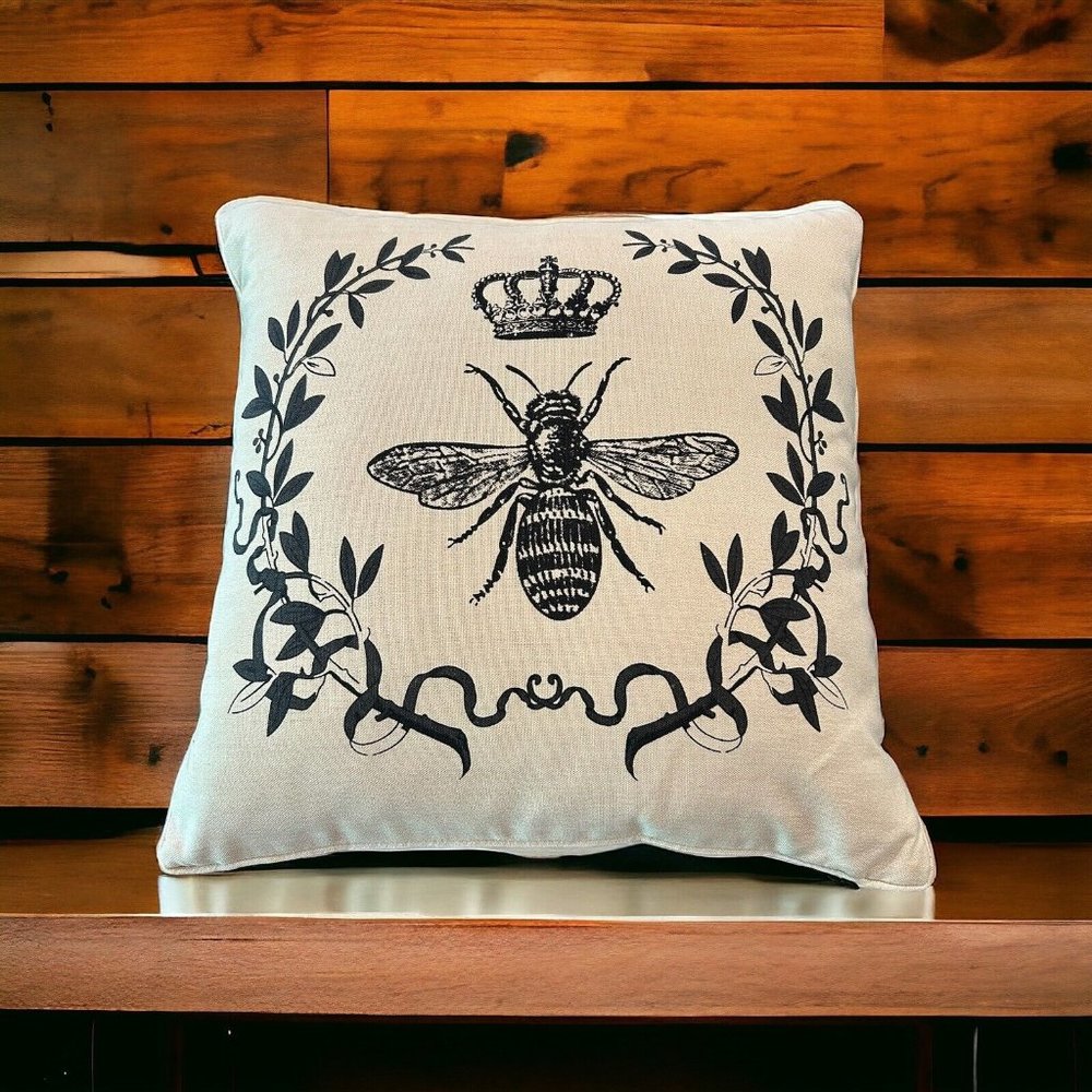 Thro by Marlo Lorenz Crown Regal Bee Fly Throw Pillow 17” x 17” Tan Black Gray